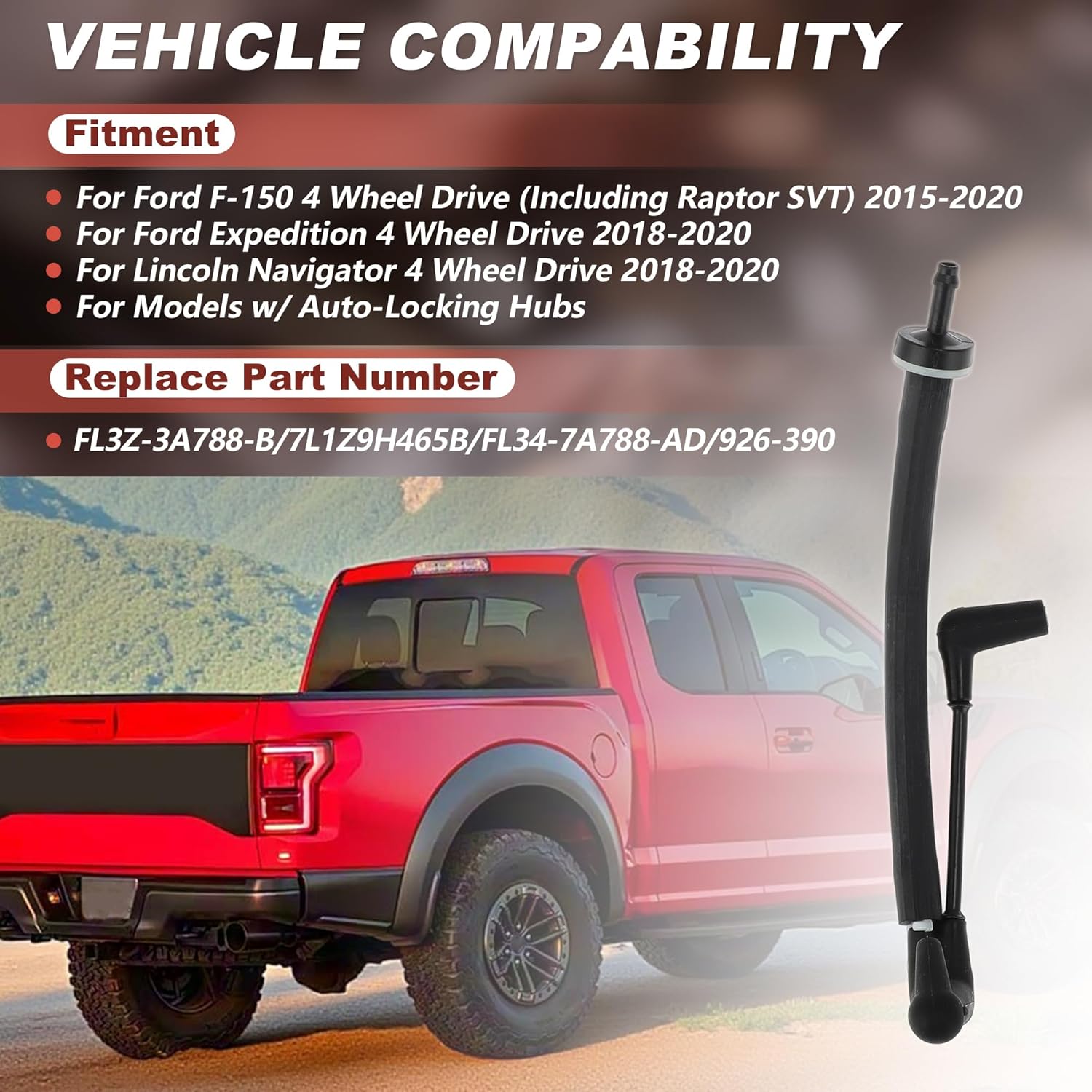 

No.FL3Z-3A788-B Auto-Locking Hub Vacuum Line Tube Check Valve Assembly for Ford F-150 Expedition for Lincoln Navigator 4WD Actuator Vacuum Check