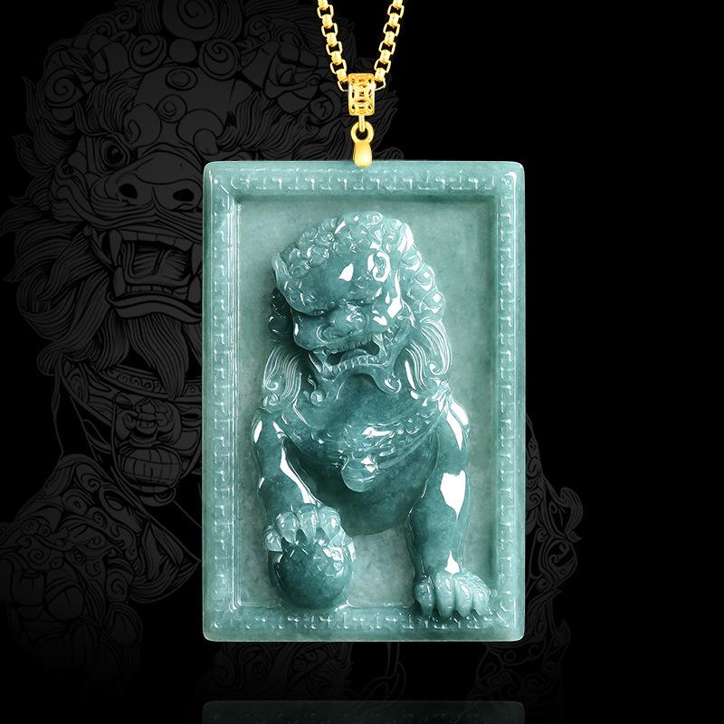 Blue Water Jade Lion Pendant with S925 Silver - Men's High-End Glutinous Ice Style