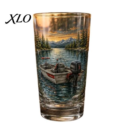 Outdoor Camping Drinkware Fishing Pint Glass Cup, Realistic Jumping Fish Pattern Design, Thickened Mountain Scenery Cups Creative Cup for And