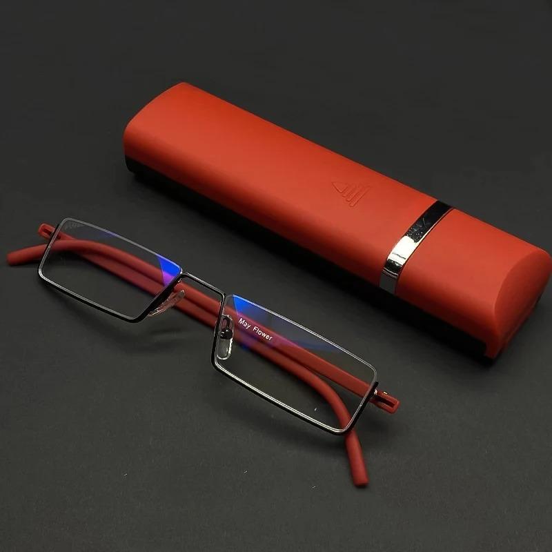 Anti blue light Coated Lenses Business Half Frameless Ultra-light Portable Reading Presbyopia Eyeglasses + Box +1.25 +1.5 +1.75 +2.25 To +4