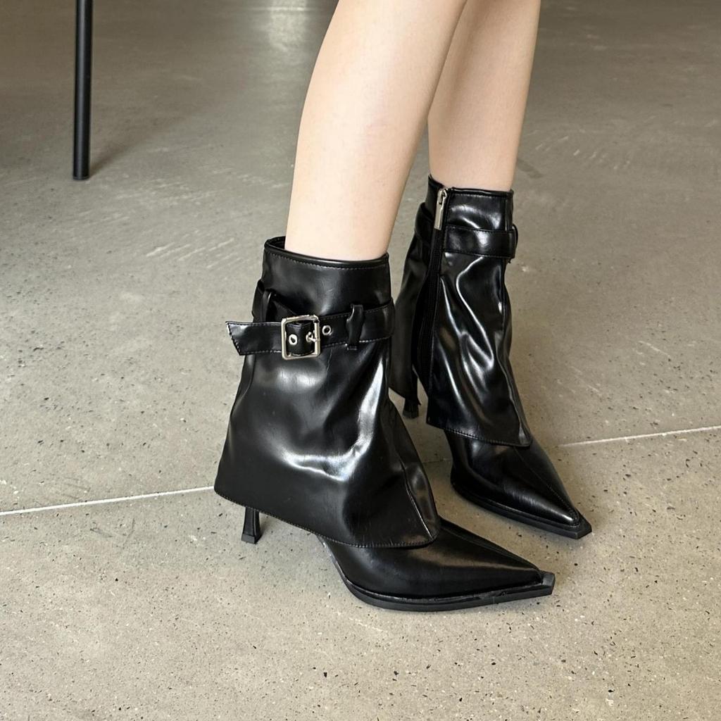 Niche design high-heeled short boots women's shoes 2025 autumn and winter new European and American babes pointed-toed stiletto mid-tube pants tube bo