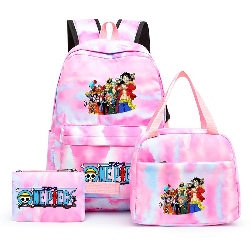 3Pcs/set Anime One Piece Anti-Theft Backpack Casual Daypack with Lunch Bag Pencil Case Back To School Daily Bookbag for Boy Girl Mochila Rucksack