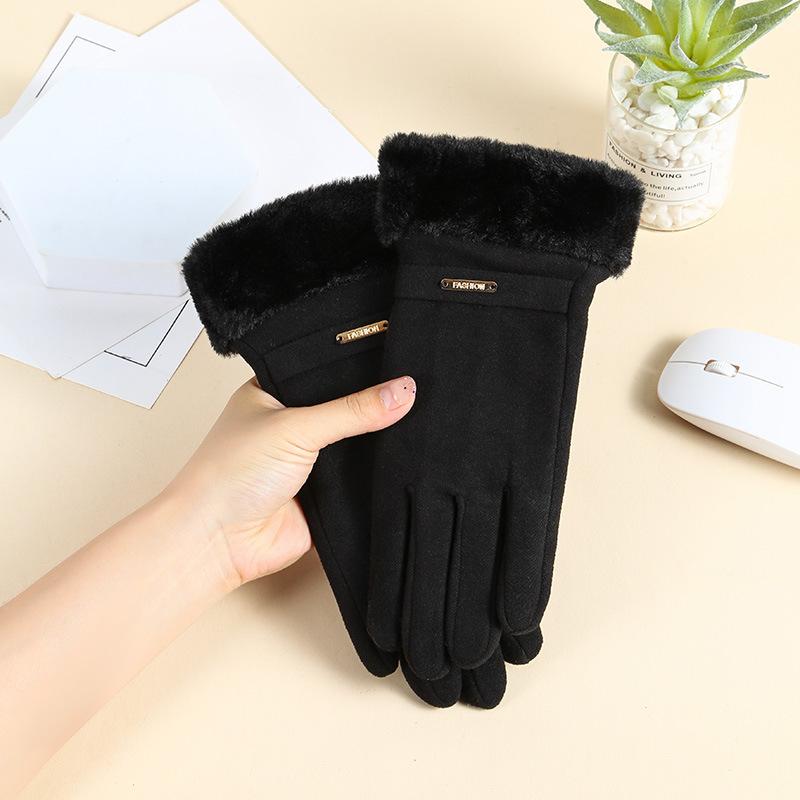 Warm Gloves Women's Autumn and Winter All Finger Sports Touch Screen Plus Velvet Outdoor Cycling Winter Gloves