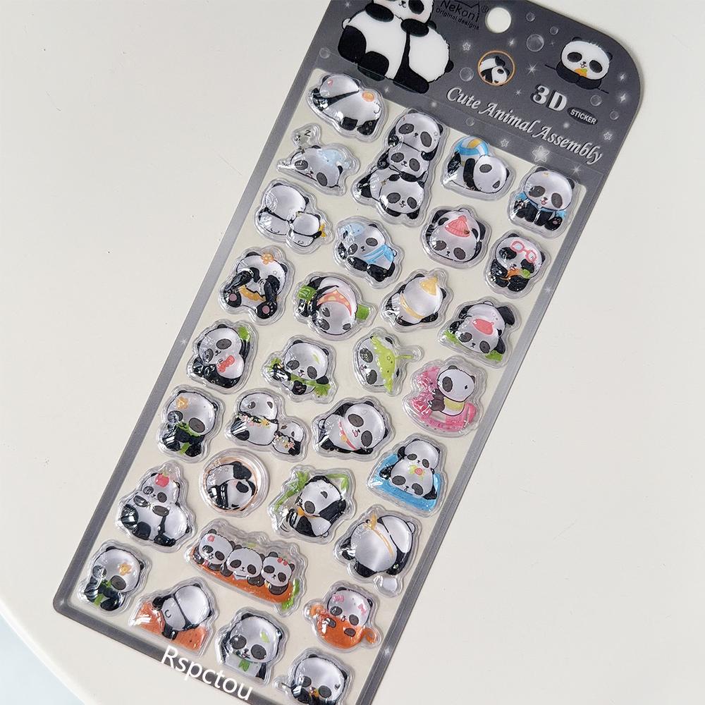 Cute Panda Rabbit Cat Dog Cartoon 3D Stickers Decorative Scrapbooking Stationery Kawaii Animal Crystal Decals Toys