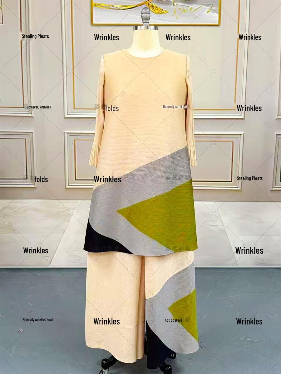 

Miyaki Осенний женский африканский костюм большого размера - Плиссированный комплект-двойка с топом и брюками-палаццо One Size