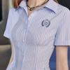 UNIFREE Celebrity Inspired Japanese Style Striped Short Sleeve Shirt