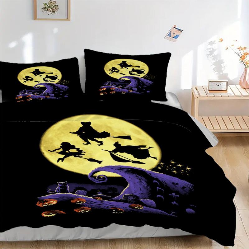 Halloween Night Flight Print 3Pcs Bedding Setduvet Cover With 2 Bedropillowcase Home Birthday Gift
