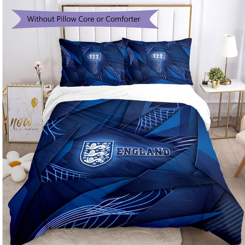 Set Biancheria da Letto Stampata Calcio Inghilterra 3 Pezzi Copriletto Traspirante Accogliente come Regalo per la Casa Nuova o per le Feste