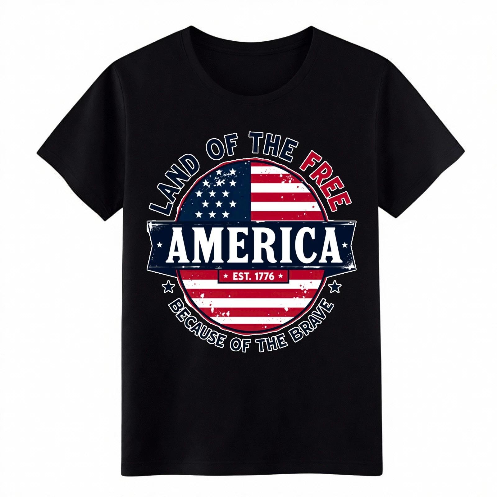 Vintage Patriotic America Land of the Free Graphic Casual Holiday T-Shirt L