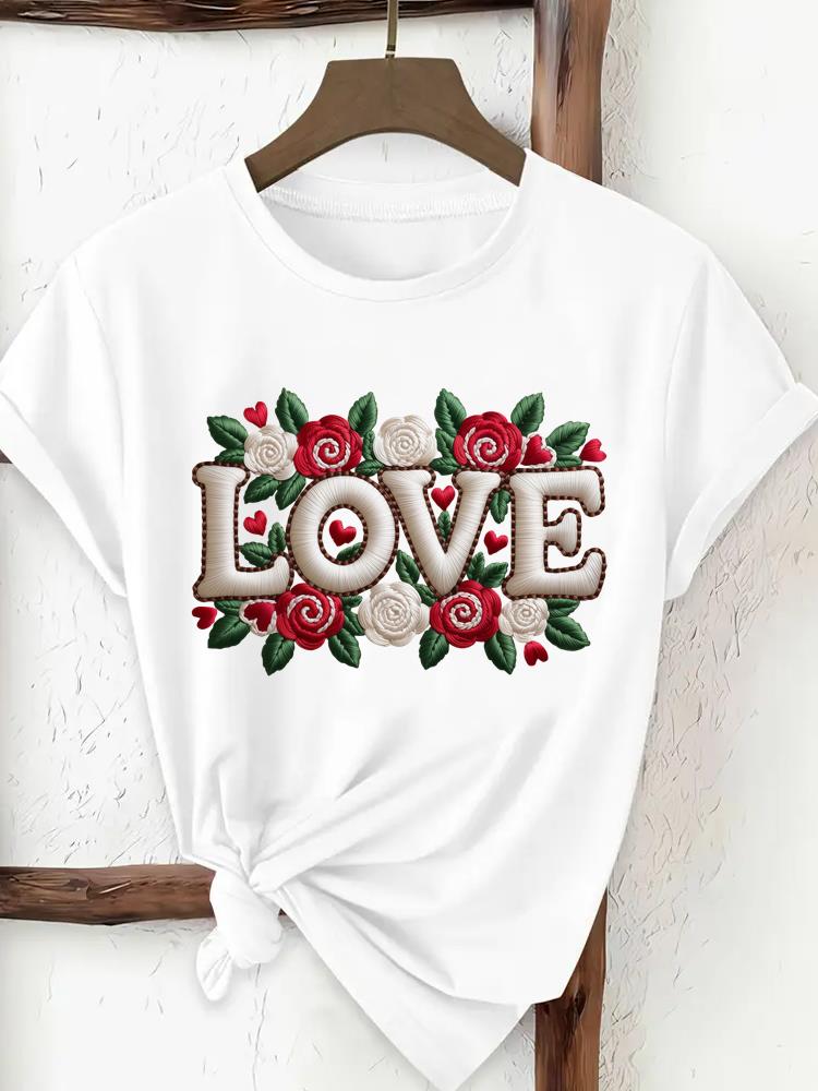 (Asian Size) trend flower cute Woman Women Fashion Tee Top Print Female Clothing Short Sleeve T Shirt Graphic T-shirts