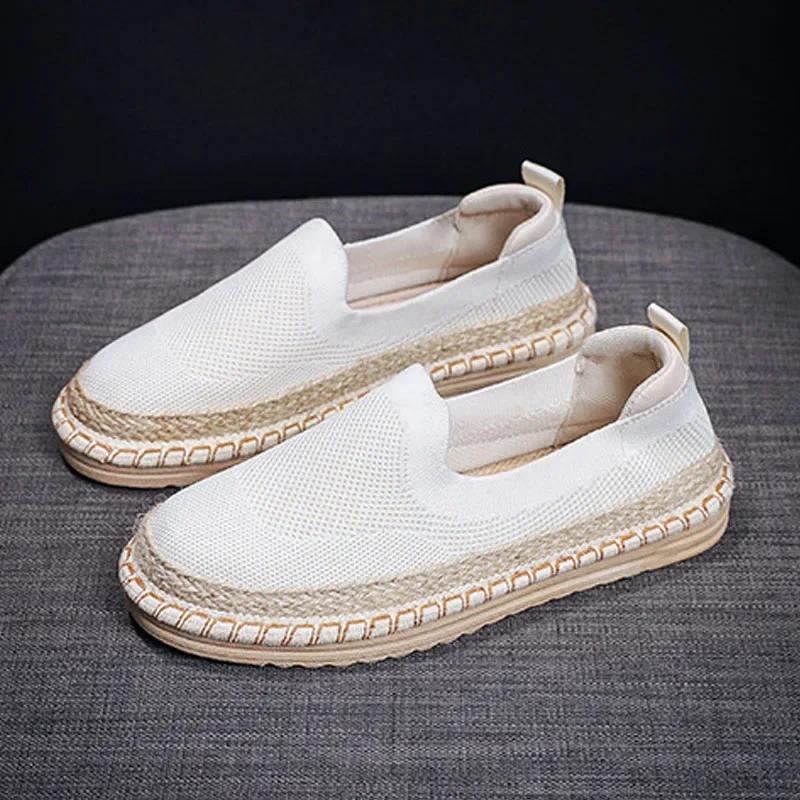 

Новые эспадрильи, женская обувь, льняные туфли на плоской подошве, модные трикотажные сетчатые мокасины из конопли, повседневная обувь из ткани без застежек, женские кроссовки EUR 38 белый