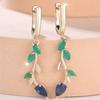 Blue Crystal Water Drop Stone Pendant Green Jade Leaf Hoop Earrings For Women Vintage Gold Color Ear Buckle Wedding Jewelry Gift