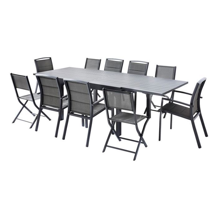 Salon de jardin Ensemble Modulo T 6/10 + F 6 + C 4 Full Alu Gris Wilsa Garden