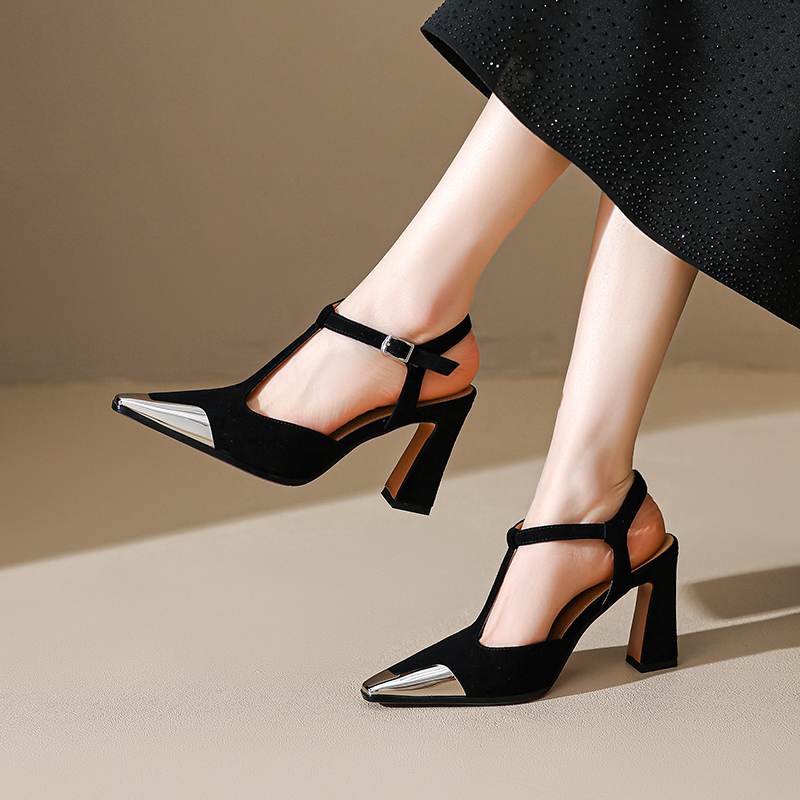 Krazing Pot Σουέτ Τετράγωνη Μύτη Μέγεθος 41 Ψηλά Τακούνια Αγκράφα Γραφείου Γυναίκα Μεταλλική Διακόσμηση Μπλε Χρώμα Φθινοπωρινά Pumps