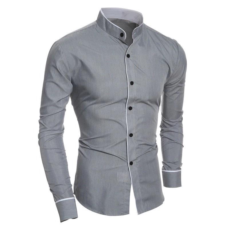 Men's Korean Style Slim Fit Long Sleeve Shirt - Casual Solid Color, New Spring Arrival