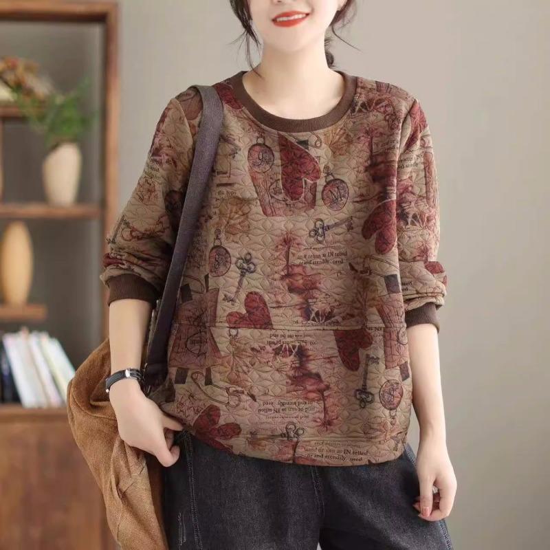 Retro Ethnic Print Long-sleeved T-shirt Sweatshirt Autumn New Loose Pullover Top
