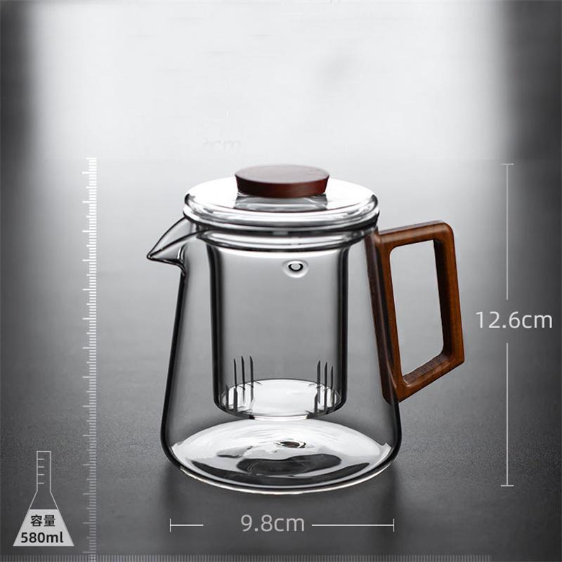

580 мл стеклянный чайник с фильтром деревянная ручка бытовой термостойкий прозрачный чайник цветочный чайный сервиз кувшин чайная утварь