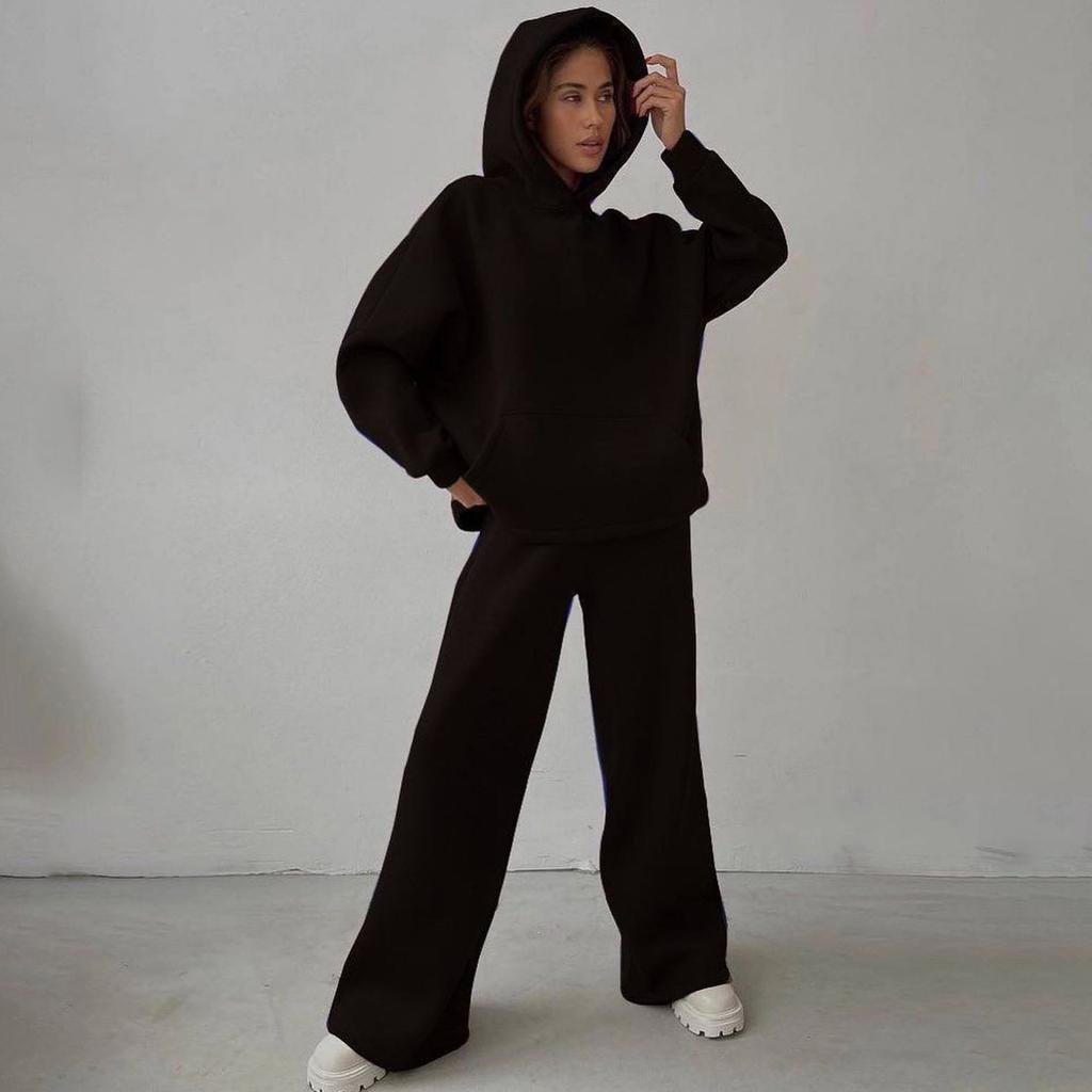Neues Frühling Herbst Lässiges Loungewear Set Locker Langarm Weitbeinige Hose 2-teiliges Outfit Bequem Elegant Damenmode
