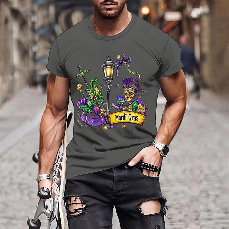 Fashion Mardi Gras Pattern Tshirt for Men Clothing 3D Print Carnival Short Sleeves Loose Casual Streetweat O Neck T Shirts