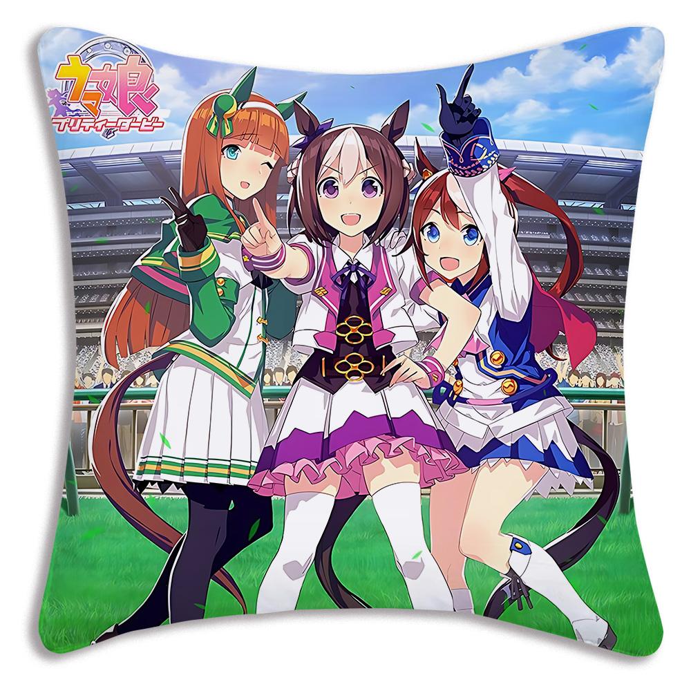 Anime Uma M-Musume Pretty Derby Pillow Covers Cartoon Sofa Decorative Home Double-sided Printing Short Plush Cute Cushion Cover