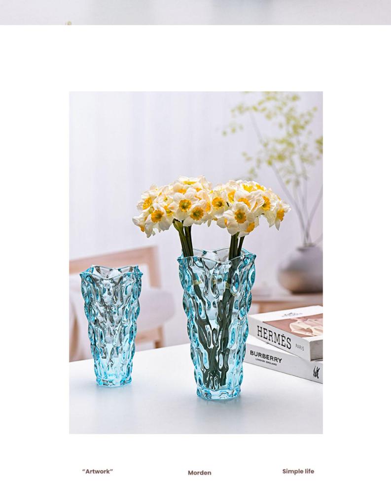 Vază Nordică din Sticlă de Cristal, Diametru Mare pentru Flori Proaspete și Plante Verzi, Decor Elegant pentru Casă și Hotel.