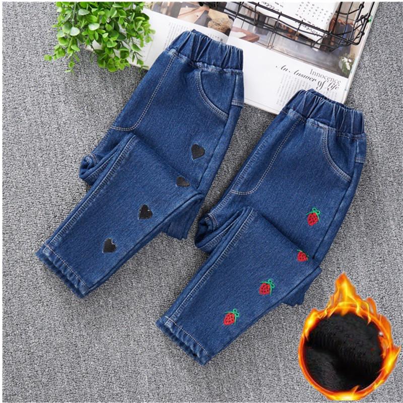 Winter Teenage Pants Girls Fleece Children Jeans Kids Denim Trousers Girls Clothing