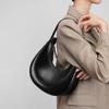 Cowhide Crescent Bag Women'S Versatile Commuter Underarm Bag Strict Black Crescent Tote Bag Premium Leather Shoulder Bag