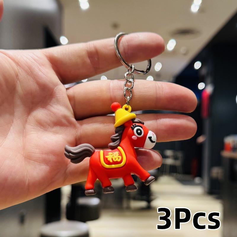 3 st Kreativ Hästberlock Nyckelring Söt Tecknad Zodiak Hästår Lyckoberlock Ryggsäcks Hängande Dekoration Tillbehör Gåvor