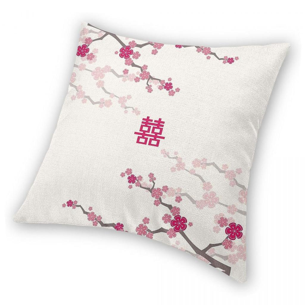 Cherry Blossoms Wedding Double Happiness Square Pillowcase Polyester Linen Velvet Printed Decor Pillow Case Car Cushion Cover