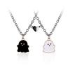 Black & White Cartoon Ghost Stainless Steel Pendant Necklace - Halloween Gift for Couples
