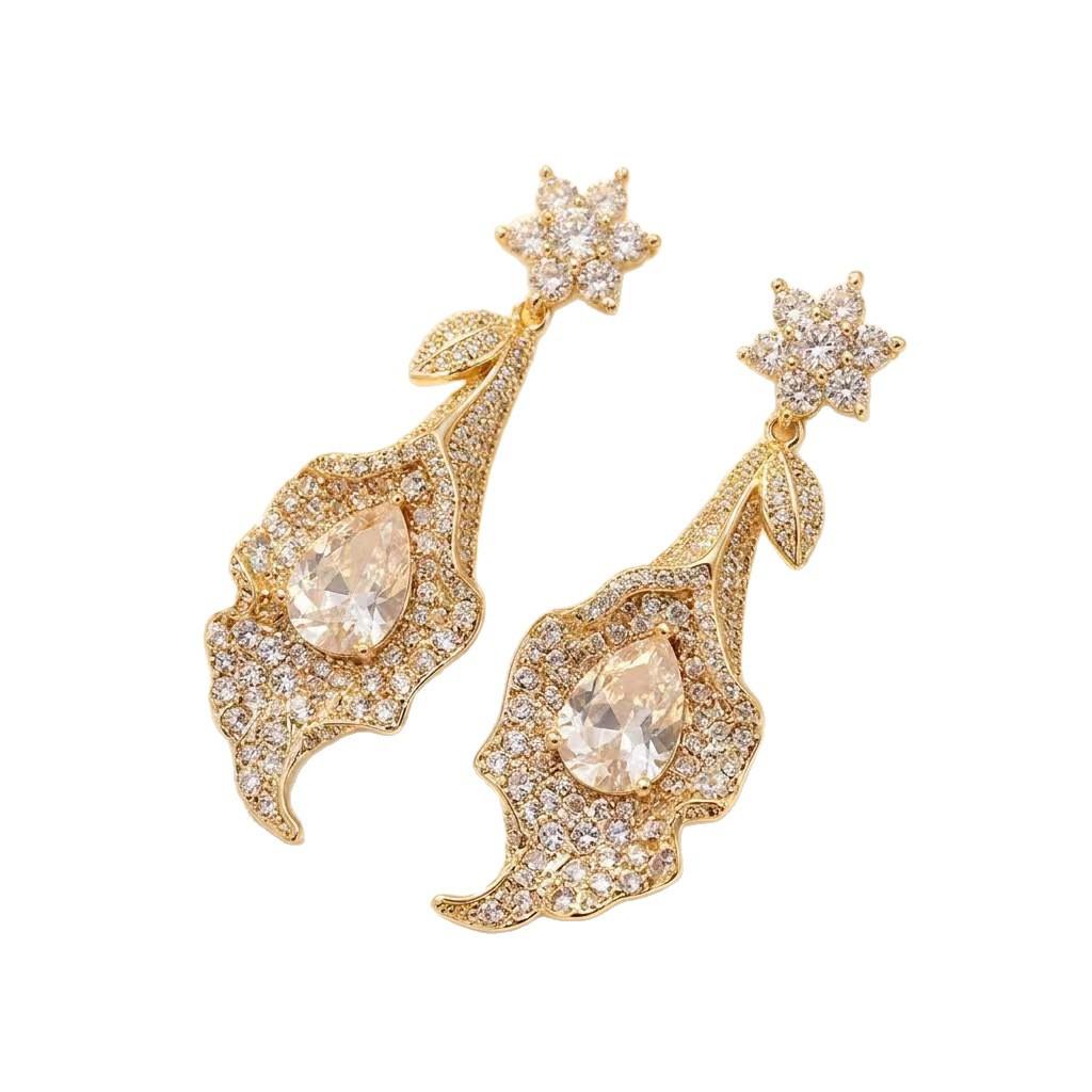 Vintage Fashion High-End Zirconia Trumpet Flower Earrings Summer Niche Light Luxury Zirconia Earrings