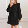 Women's Casual Fashion Lace-up A-line Pleated Long-sleeved Solid Color Short Dress