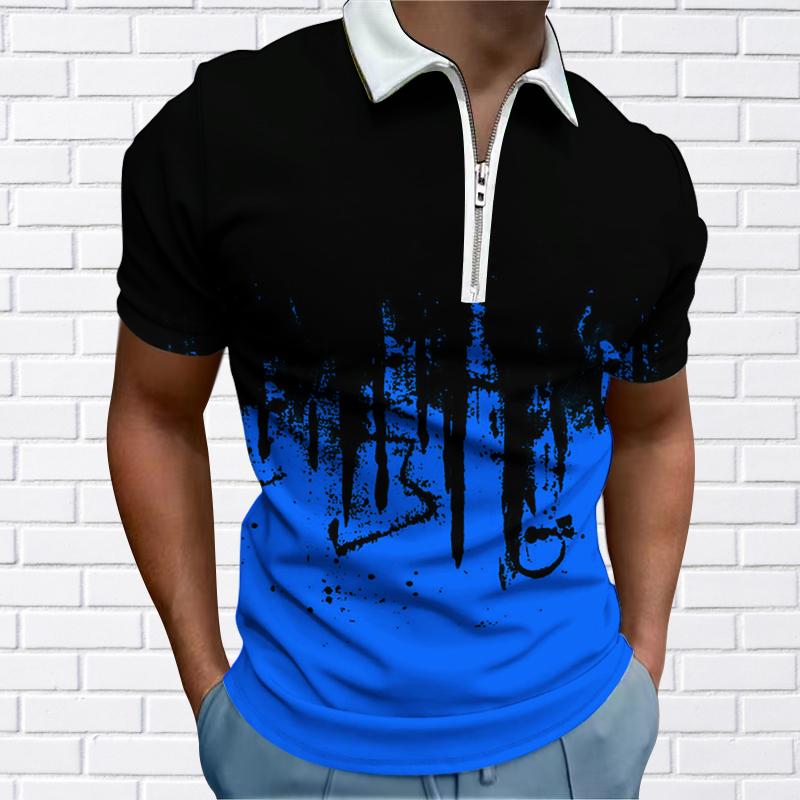 

Чоловіча сорочка поло повсякденна на блискавці з коротким рукавом модна повсякденна на блискавці літо весна стандартного крою сорочка з 3D-смужкою 8XL темно-синього кольору