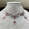 Retro Exaggerated Vampire Bat Cross Tassel Red Glazed Sacred Heart Pendant Necklace for Women Goth Halloween Party Charm Jewelry