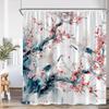 Japanese Style Shower Curtain Pink Cherry Blossom Floral White Crane Mountain Koi Carp Ink Scenery Modern Bathroom Curtain Decor