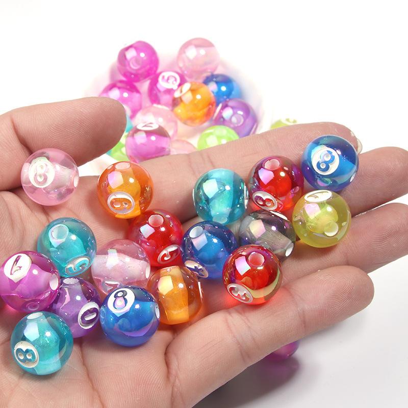 5pcs 16mm Cute Transparent Acrylic Round Digital Billiard Bead DIY Bracelet Necklace Keychain Jewelry Making Accessories