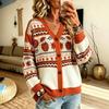 Women S Halloween Pumpkin Jacquard V Neck Knit Cardigan Loose Long Sleeve Sweater