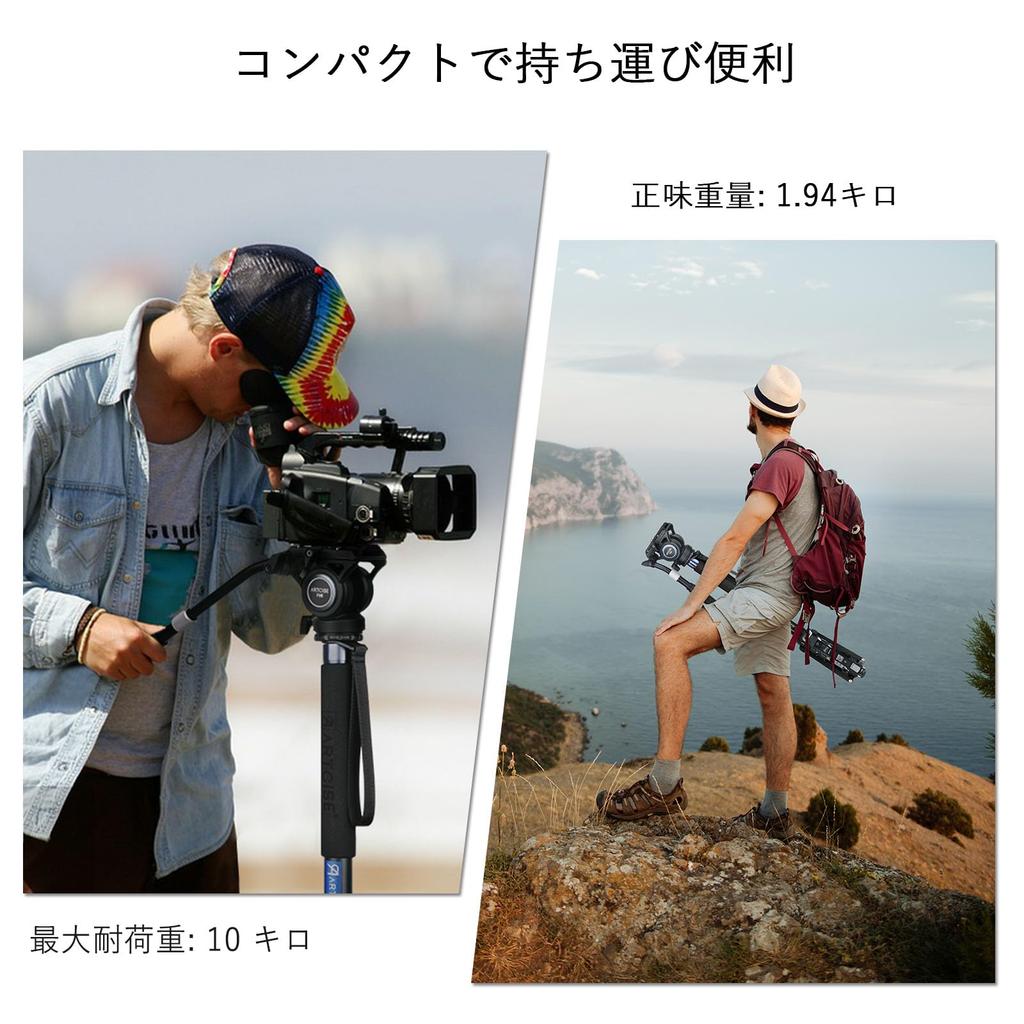 ARTCISE Aluminum Alloy Monopod Kit with Fluid Video Head and 183cm Max Handle Video Head Tripod Base Stand Smooth Pan Tilt For Video Outdoor Max Load