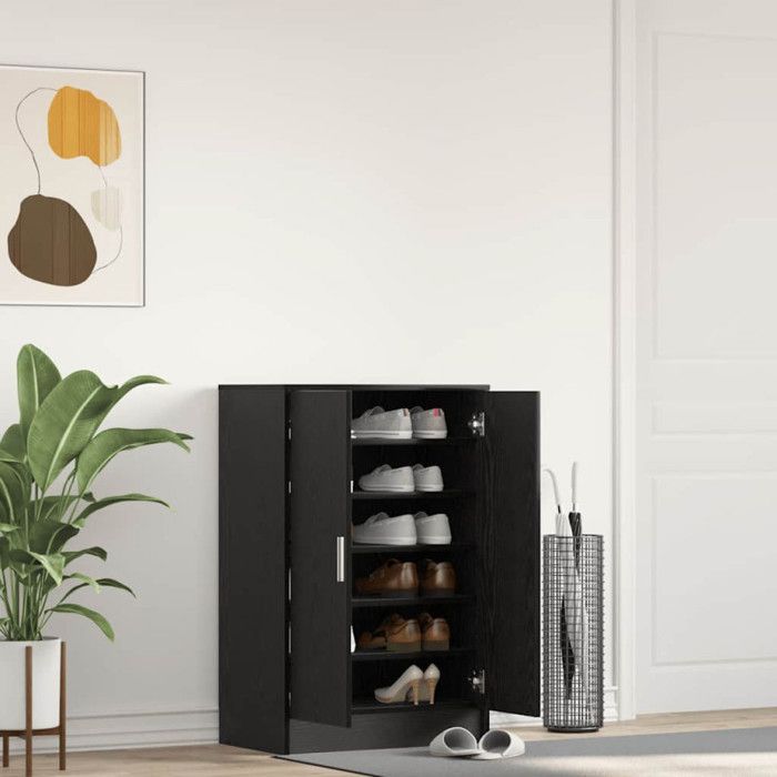 Black Oak Shoe Cabinet 60x35x92 Cm Engineered Wood