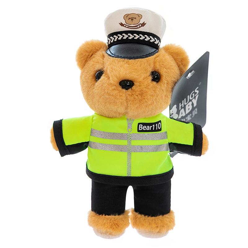 Cartoon Police Bear Plush Pendant Traffic Police Activity Gift Firefighter Bear Keychain Backpack Hanging Decoration