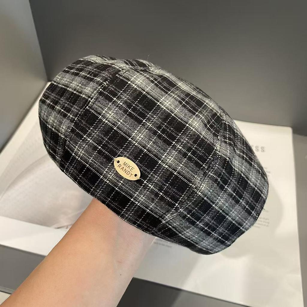 Plaid Painter's Hat Women's Autumn and Winter Retro Face showing Small Octagonal Hat Autumn and Winter Warm and Fashionable Beret Hat