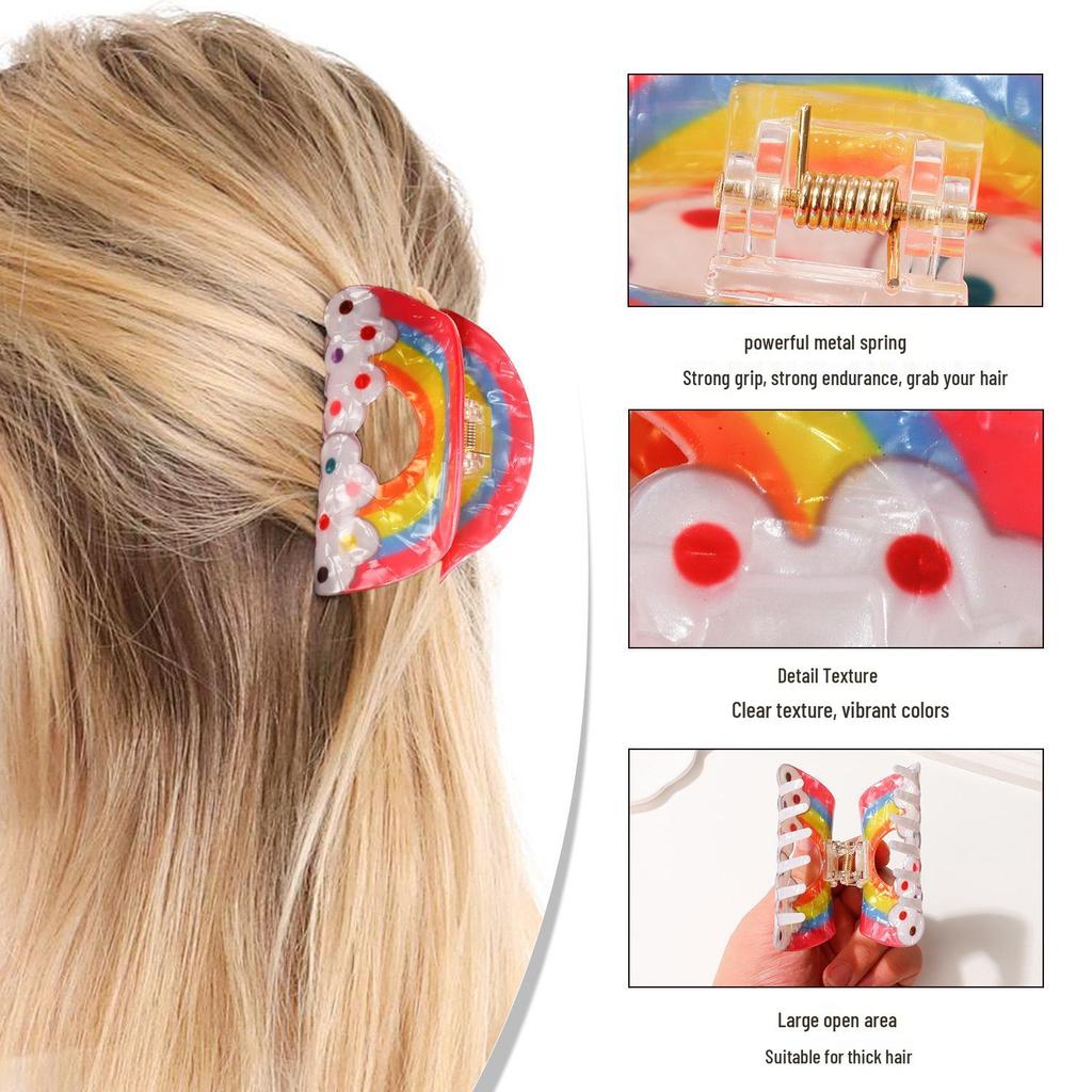 Dreamy Rainbow Cloud Shark Hair Clip – Sweet Metal Spring Claw for Women