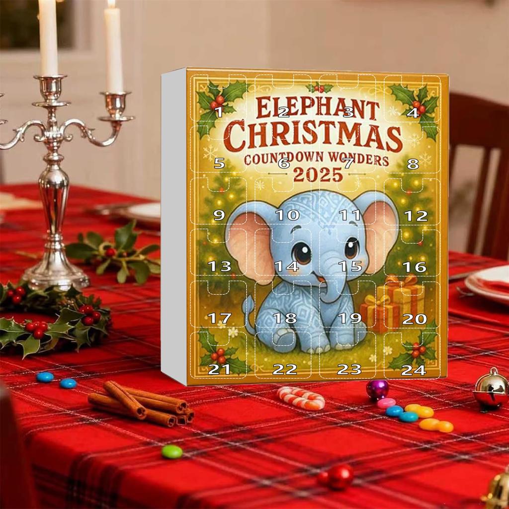 Elefant Weihnachts-Countdown, 2D Flache Acryl-Ornamente, Weihnachtsbaum-Anhänger, Geeignet für Weihnachtsdekoration