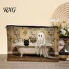 Cartoon Brush Holder Halloween Theme Cosmetic Bag, Durable Canvas Zipper Makeup Pouch, Digital Print Pouch Portable Storage for Stationery And