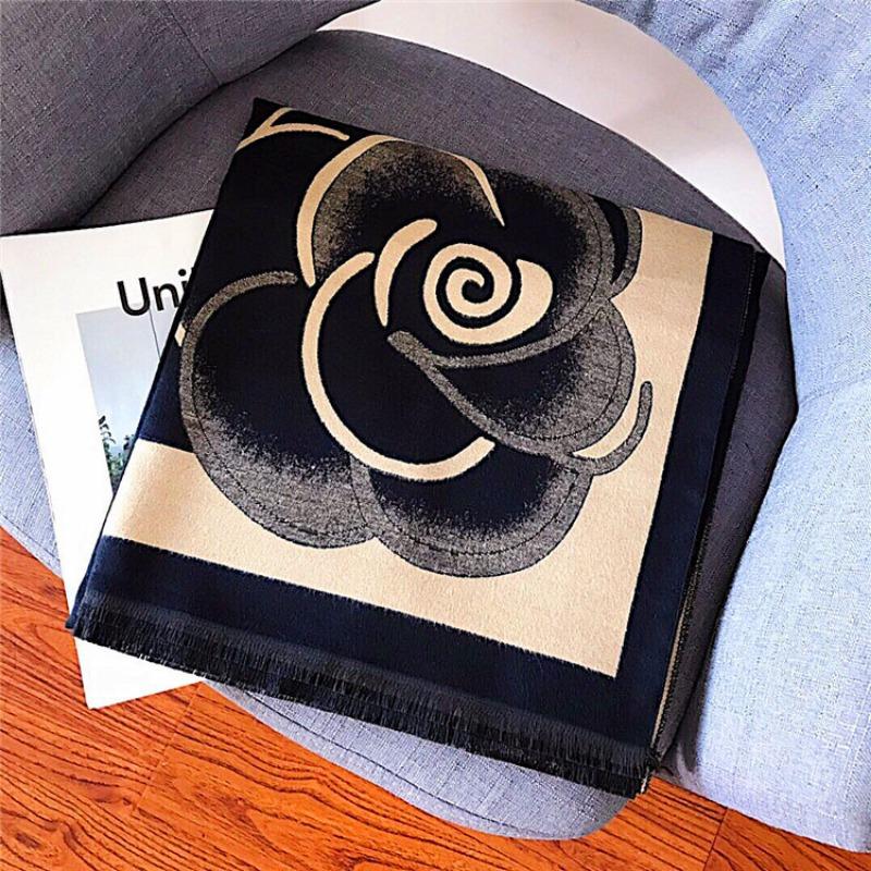 Yiwu scarf camellia cashmere scarf 20 fashion air conditioner warm fringed shawl thickened and lengthened