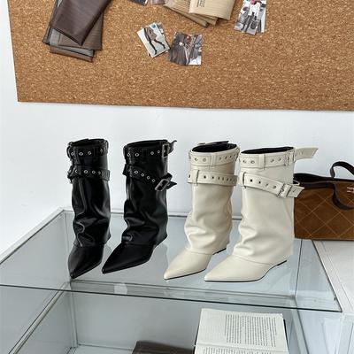 American Spice Girls Gürtelschnalle Hose Stiefel Mittelhohe Stiefel Damenstiefel Nischendesign Kurze Stiefel Westernstiefel
