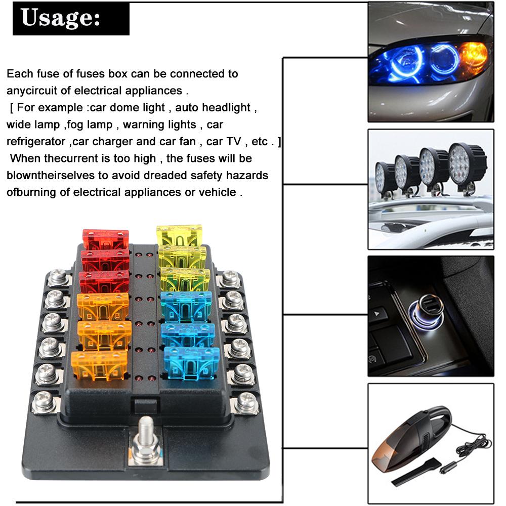 32V 100A 6 Ways 12 Ways Blade Fuse Block Fuse Box Holder For Auto Car Boat Marine Plastic Cover M5 Stud With LED Indicator Light Fuses4