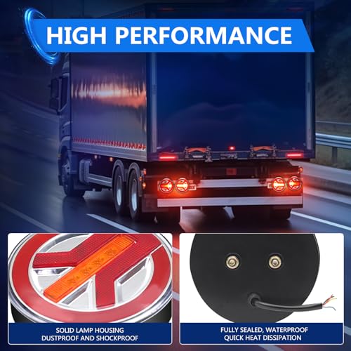 Round LED Trailer Tail Lights Turn Signal Stop Brake Tail Light for Truck Trailer RV Pickup Caravan 12V 24V Waterproof