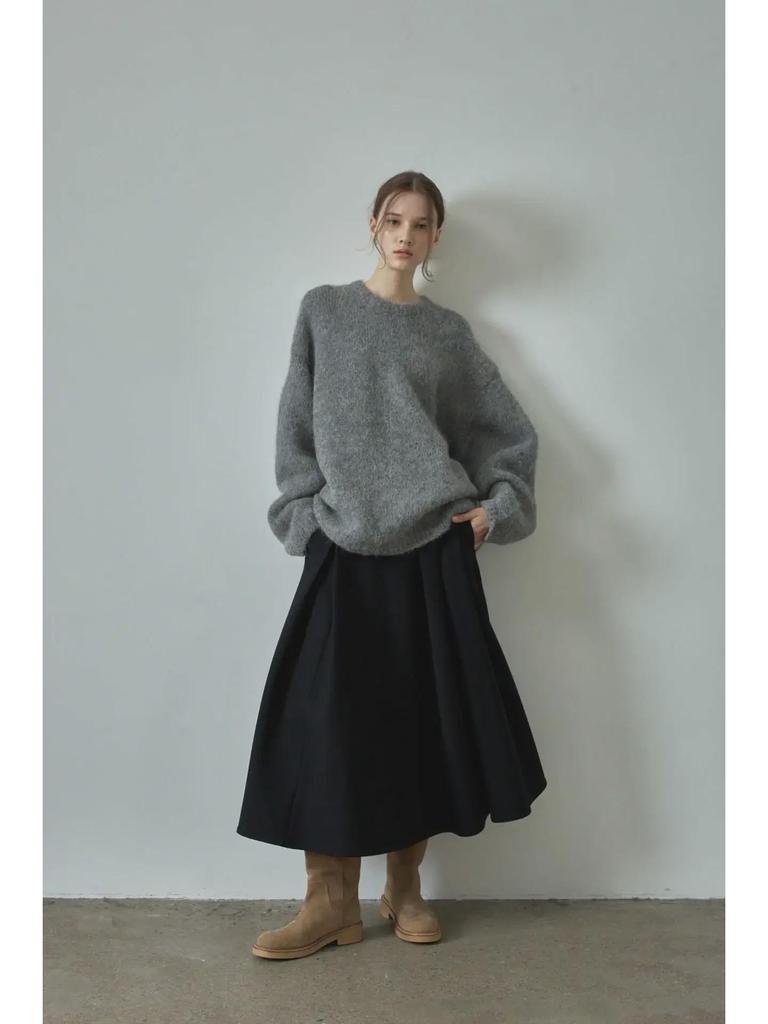 Vzorovaný volný teplý svetr z alpaky – Jednoduchý kulatý výstřih, design se spuštěnými rameny pro podzim/zimu.