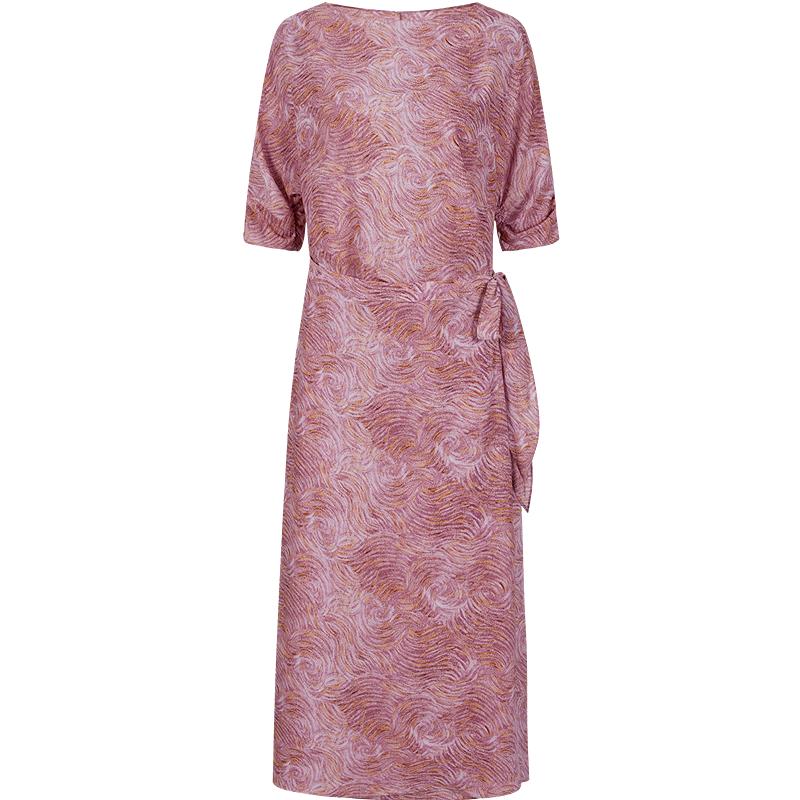 JiuZi AnnaKou French Retro Belted Chiffon Print Dress L